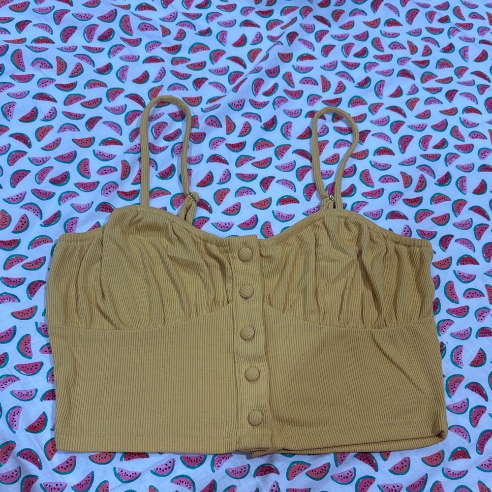 Forever 21 Mustard Buttoned Crop Top